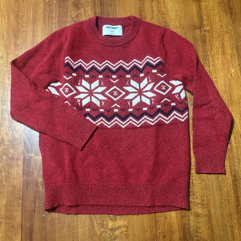 Old Navy Boys Sz S 6-7 Red and White Fair Isle Crewneck Sweater